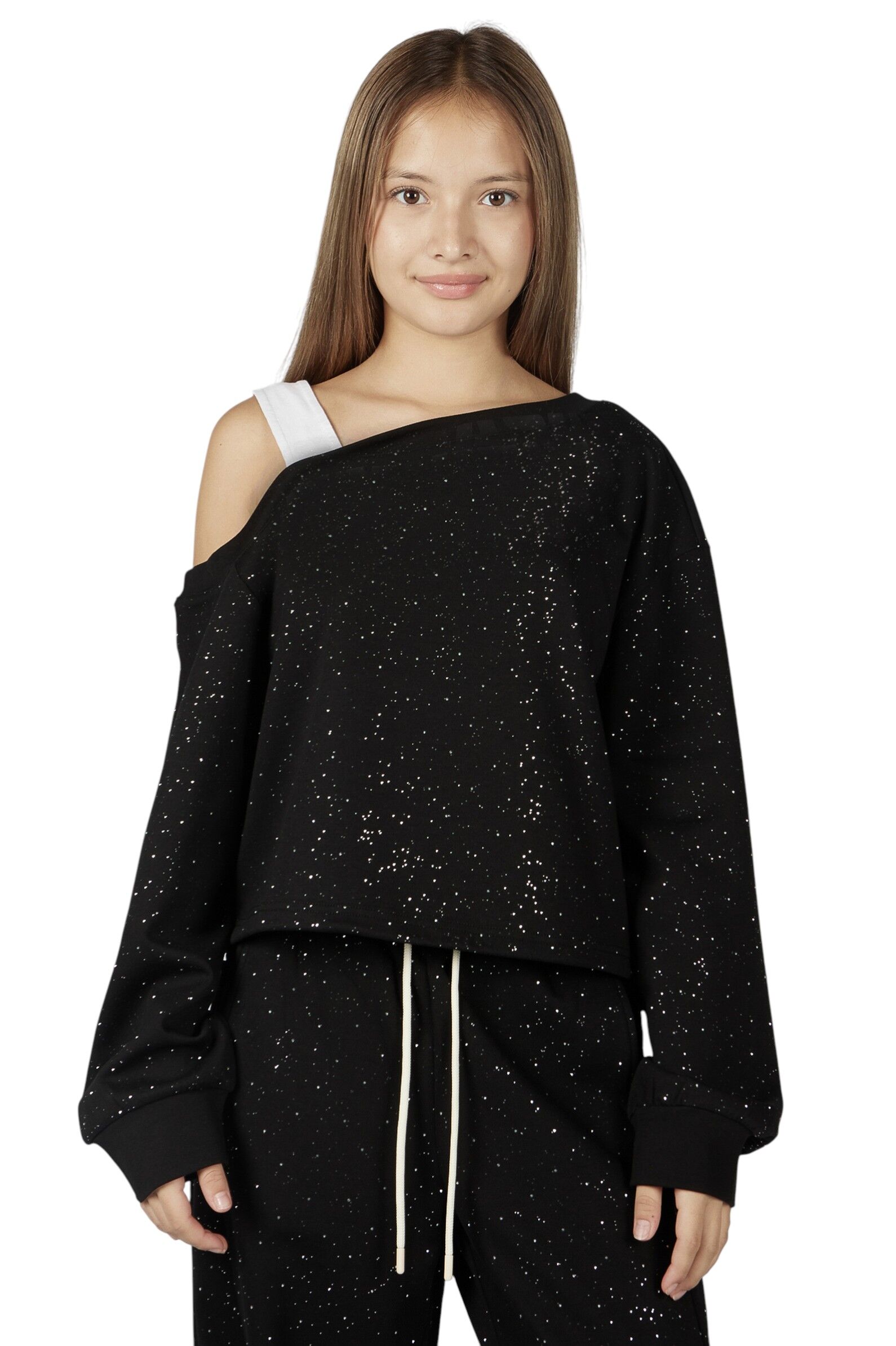 Свитшот дев. АРТ.G-SW26099,чер,хл-эл